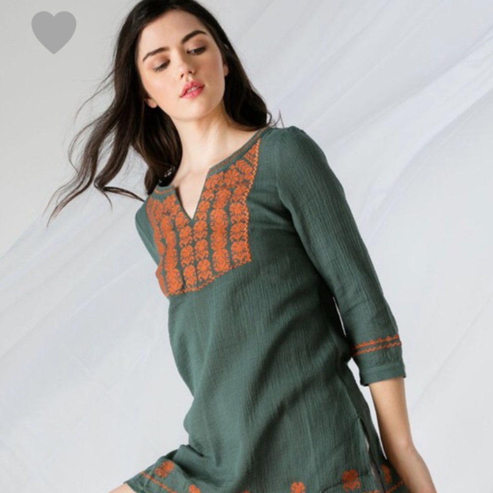 Olive & Orange Embroidered Tunic - Picture 8 of 11